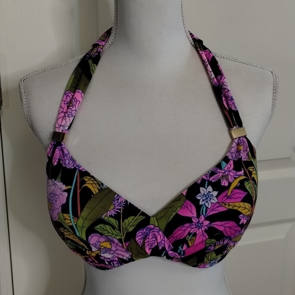 Victoria Secret 34DD floral bikini top fasten back and neck tie back
